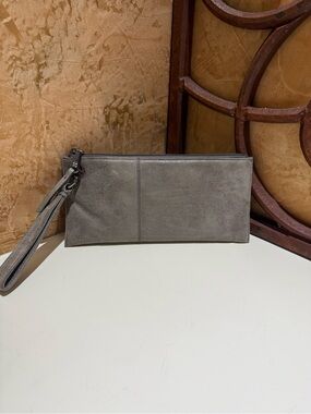 HOBO Gray Leather Wristlet Clutch